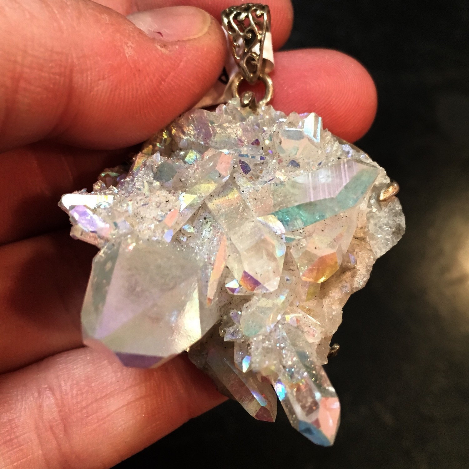 angel aura quartz pendant