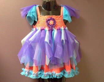 GIRLS TUTU DRESS small fairy dress, tutu birthday party dress, coral cotton summer dress, blue purple tulle, 3 4 5 year old, photo shoot