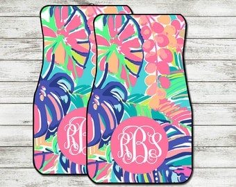 Monogrammed Lilly Pulitzer Car Mats for Front or Rear Car Mats for Any Car | Personalized Universal Mats - Exotic Garden