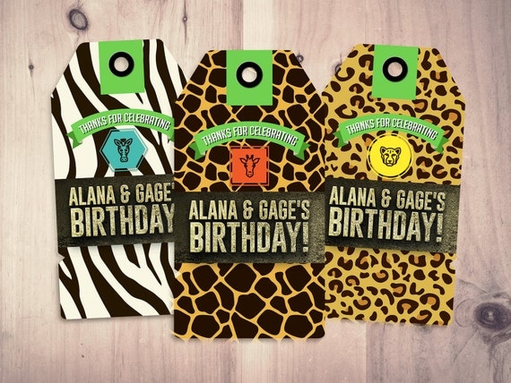 Party favor tag, Zoo, Safari tag, baby shower, birthday favor, baby shower decor, animal print, animal tag, birthday party, thank you, twins Il_570xn