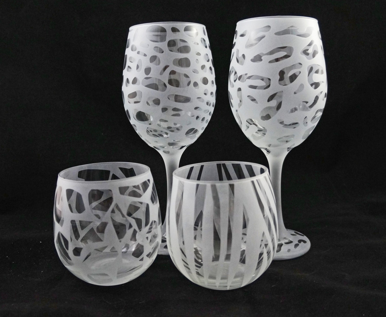 Animal Print Wine Glasses Etched Wine Glasses Etched Glass