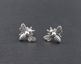 Honey Bee Earrings Sterling Silver Tiny Honeybee Bumble Bee Stud Earrings