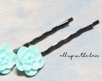 Mint Flower Bobby Pins - Sakura Blossom Bobby Pins