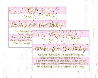 Pink and Gold Baby Shower Bring a Book Instead of a Card Insert, Confetti Baby Shower Book Request, Book Insert Instant Download Printable