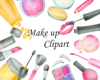 Makeup clipart, Watercolor makeup clip art, Cosmetics clipart, Nail polish Lipstic eyeshadow, Hand painted elements, cosmetics illustration
