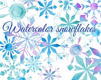 Snowflakes clipart, Winter clipart, Watercolor snowflake, Hand painted snowflake illustration, Watercolor winter clipart, Blue snowflake