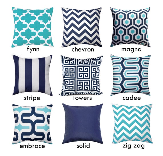Navy Outdoor Pillow Covers Aqua Hidden by ThePillowCoverStore