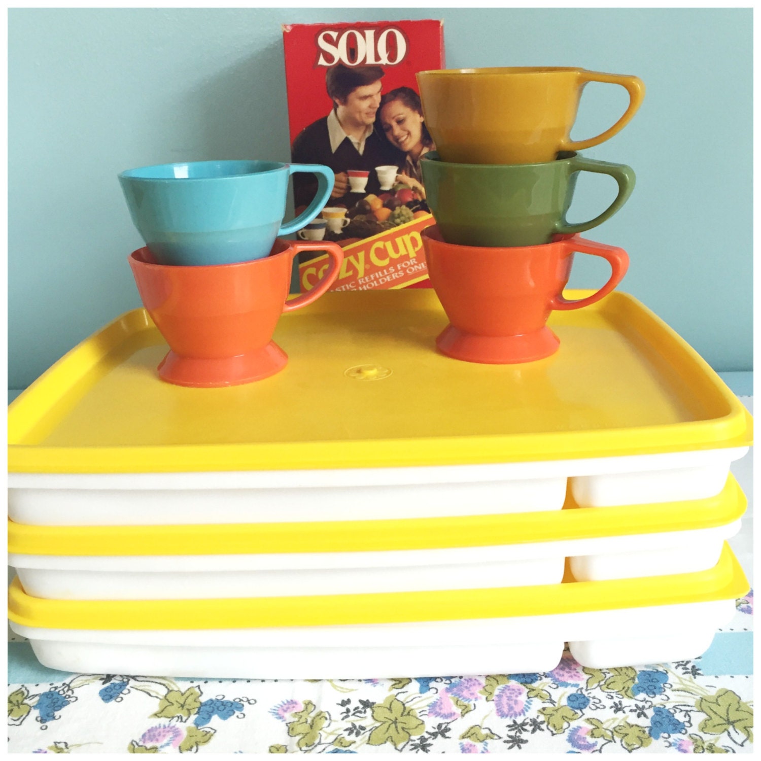 Vintage Plastic Picnic Trays With Lids 5 Cozy Cup Holders 30