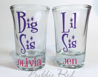 Set of 2 Big and Little Shot Glasses,Sorority Shot Glasses,Little Reveal,Big Sister, Little Sister, Big Sis Little Sis Shot Glass Set,Greek