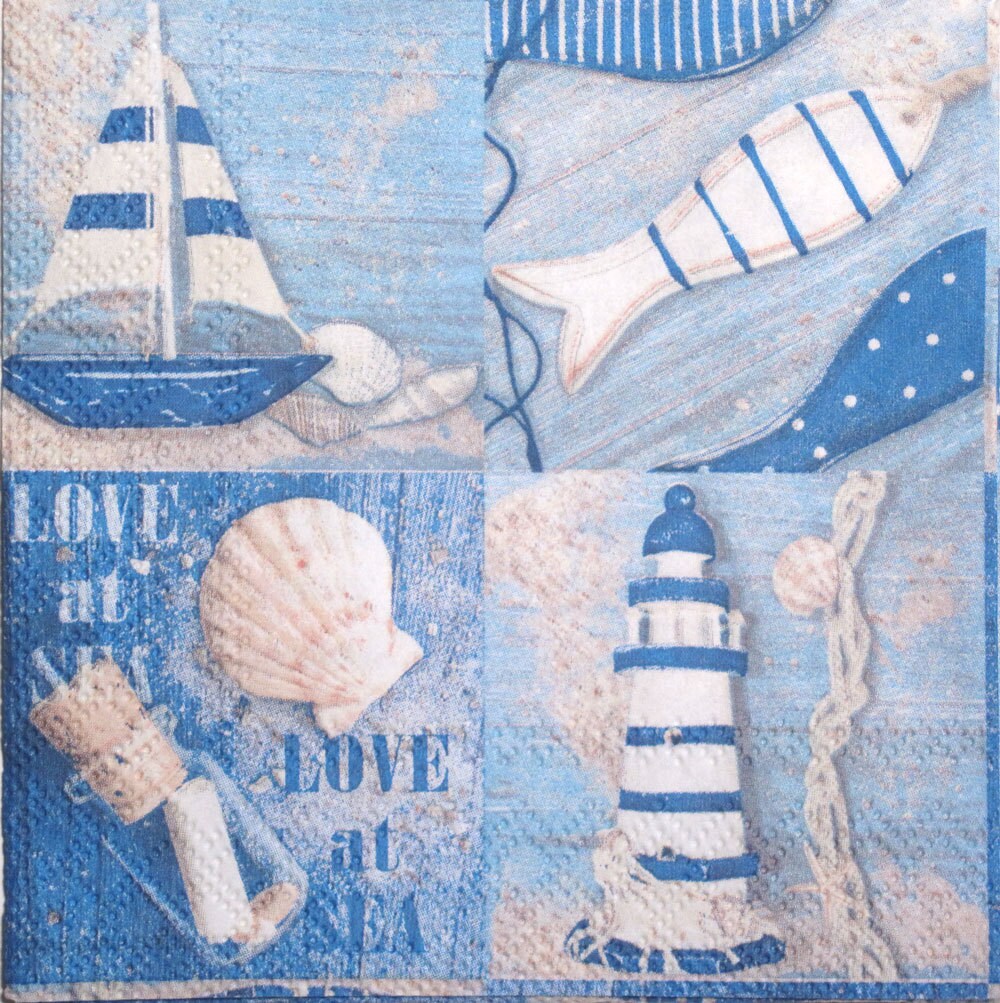 Paper Napkins for Decoupage Nautical blue sea set of 3