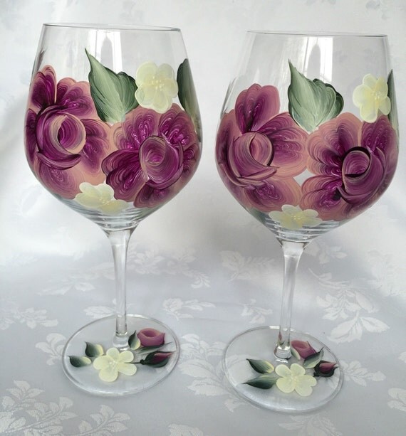 Items similar to Set of 2 oversized wine glasses hand painted with ...