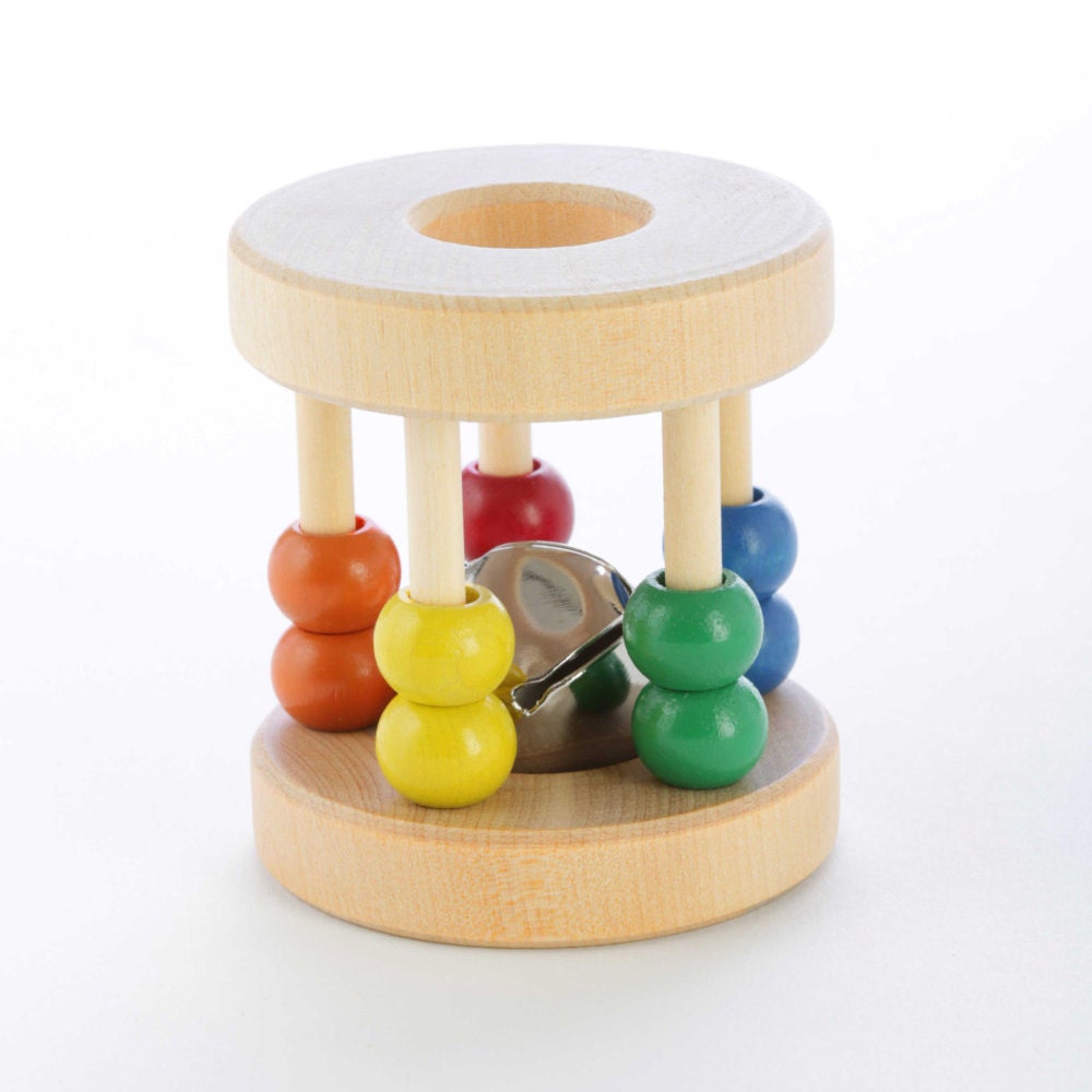 Natural Wooden Baby Toy Roller Rattle Wooden Rattle Baby