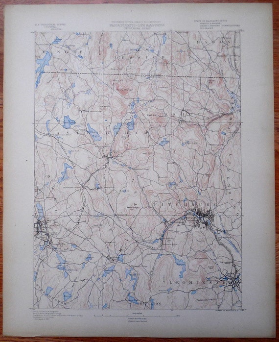 1890 Map Ashby Fitchburg Ashburnham Gardner Leominster