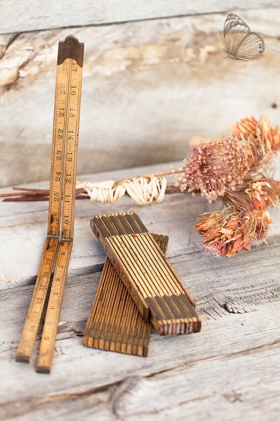 3 Vintage Brown Wooden Folding Rulers Made in USA Free