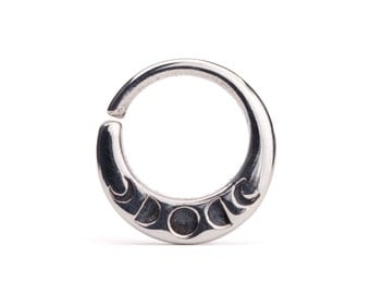 Moon Phases Septum Ring Nose Ring Body Jewelry Sterling Silver Bohemian Fashion Indian Style 14g 16g - SE041R SSO T1