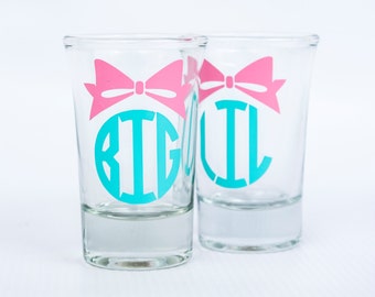 Personalized Big Sis/ Little Sis/ Lil Sis/ shot glasses/ Sorority/ Greek/ Reveal/ girl's trip/ girl's weekend