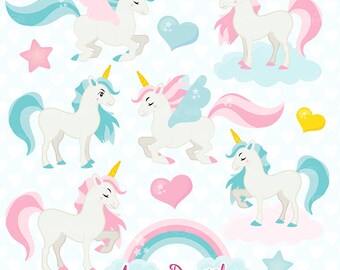 Cute Unicorn Clipart. Scrapbook printable little pony clip art png for Commercial Use. Colorful rainbow unicorns horse graphics