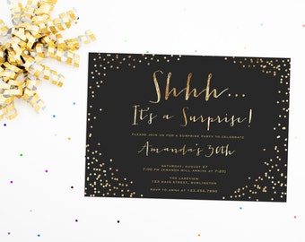 Shhh Surprise Birthday Invitations Printable Digital File