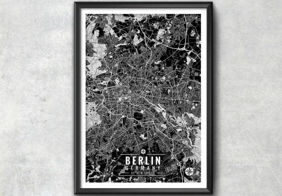 BERLIN Germany Map with Coordinates Berlin Wall Art Berlin