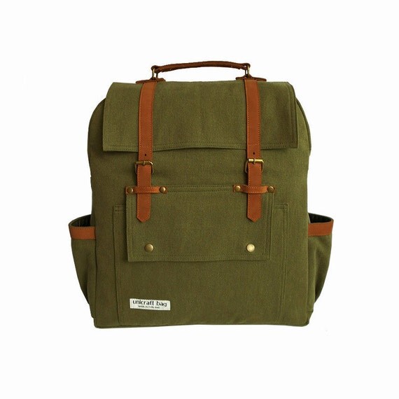 Dark Olive Green Canvas backpack/Crossbody bags/Travel