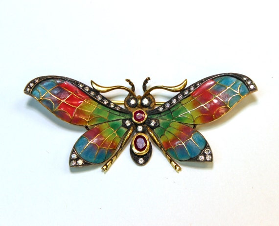 Plique--jour Enamel Butterfly Ruby Diamond 18 karat gold Exquisite