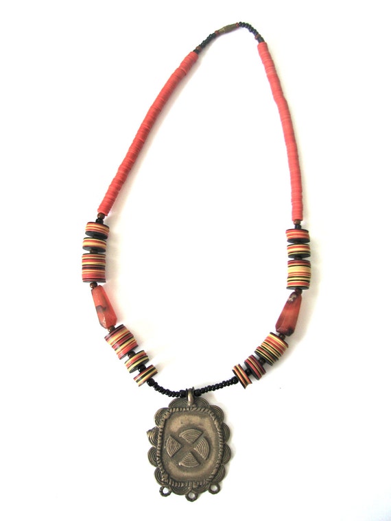 Items similar to Vintage African Necklace, Earthy Carnelian Bead with ...