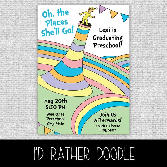 Dr Seuss Graduation Invitation Dr Seuss by IdRatherDoodle on Etsy