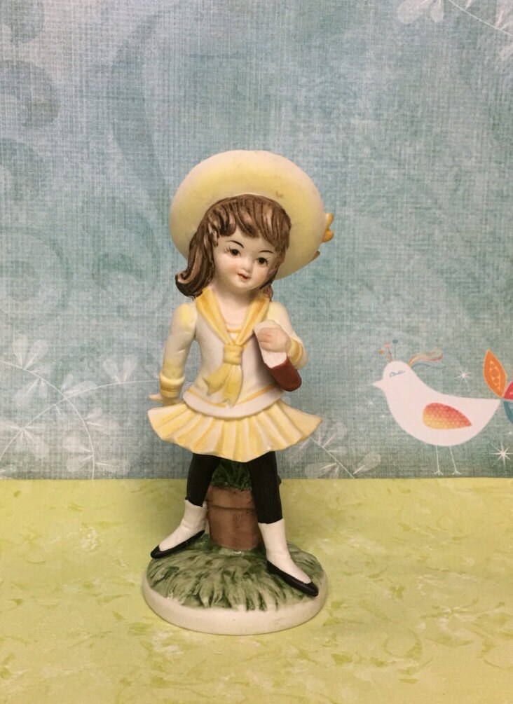 Lefton Bisque Girl Figurine Yellow Sailor Outfit and Hat