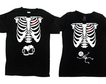 Halloween Pregnancy Shirt Baby Announcement T Shirt Couples Costumes Skeleton TShirt Gifts For Expecting Mothers New Dad Shirt - SA339-378