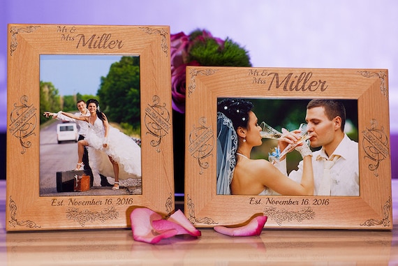Wood Picture Frame, Personalized Couple Gift for 5x7 Pictures, Custom ...