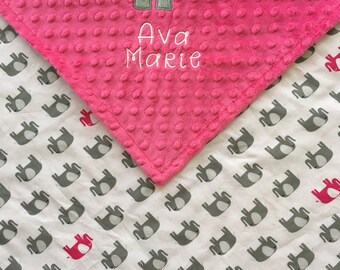 Elephant Baby Blanket, Elephant Minky Blanket, Pink Elephant Blanket, Elephant Theme, Elephant Baby Shower Gift, Personalized Baby Blanket