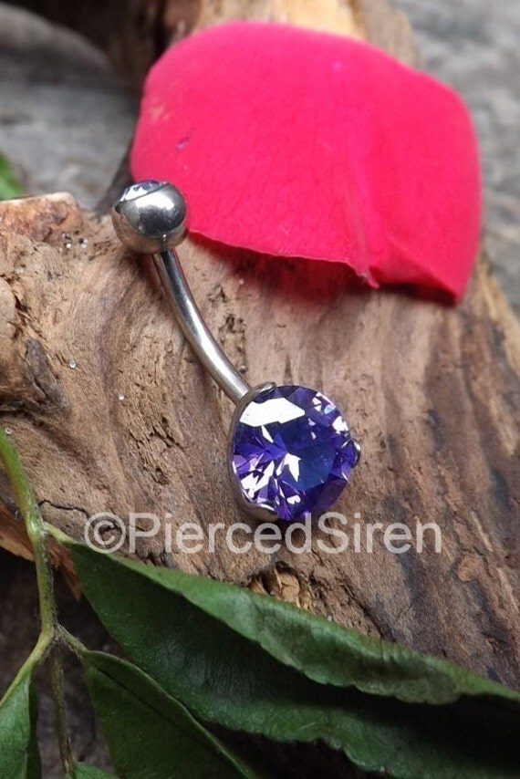 Large gemstone belly button ring 14g 3/8" silver stainless steel prong