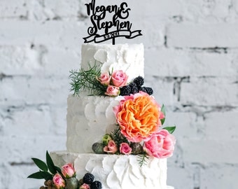 Personalized Wedding Cake Topper | Wedding Cake Topper | Bridal Shower Cake Topper | Romantic Cake Topper | Script Cake Topper