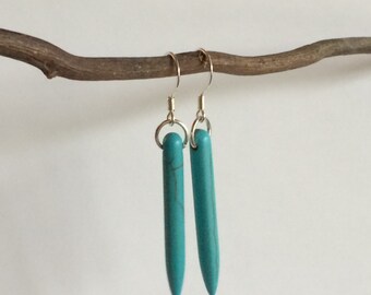 Summer Party Mermaid Earrings Turquoise Spike Boho Gypsy Hippie Silver Turquoise Earrings Gift Woman Long Dangle Drop Modern Minimal Gold