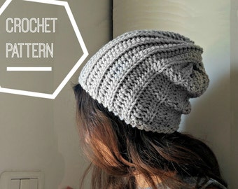 Ribbed Crochet Beanie Pattern, Slouchy Crochet Hat Pattern, Slouchy Crocheted Beanie Hat, Crochet Patterns for Men, Mens Slouchy Hat Pattern
