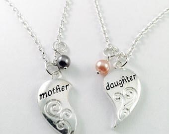 Mother Daughter necklace, broken heart with pearl necklace, gift for mother, grandmother necklace , mother daughter jewelry, mom and me