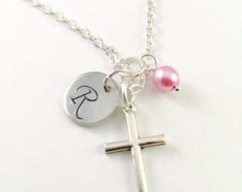 Personalized Cross Necklace, Initial Cross necklace, personalized cross jewelry, Confirmation necklace, Religious For Mother, gift for her