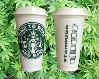 Time To Wake and Bake - To-Go Coffee 420 Travel Mug // Marijuana Starbucks Parody by StarTangledArts