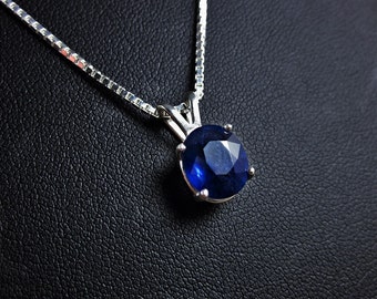 Genuine Sapphire Necklace, Sapphire Pendant, September Birthstone, Sapphire Solitaire, Wedding Anniversary, Gemstone Pendant, Royal Blue