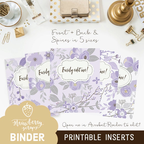 Purple binder cover printable: LAVENDER FLOWERS 5x