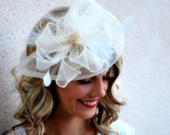 Ivory Fascinator, Womens Tea Party Hat, Church Hat, Derby Hat, Fancy Hat, Ivory Hat, Tea Party Hat, wedding hat
