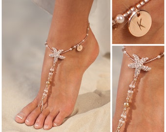 Personalized rose gold jewelry, Starfish Barefoot sandals, Wedding gift, Unique gift, Personalized Womens anklet, Initial Gift for Women