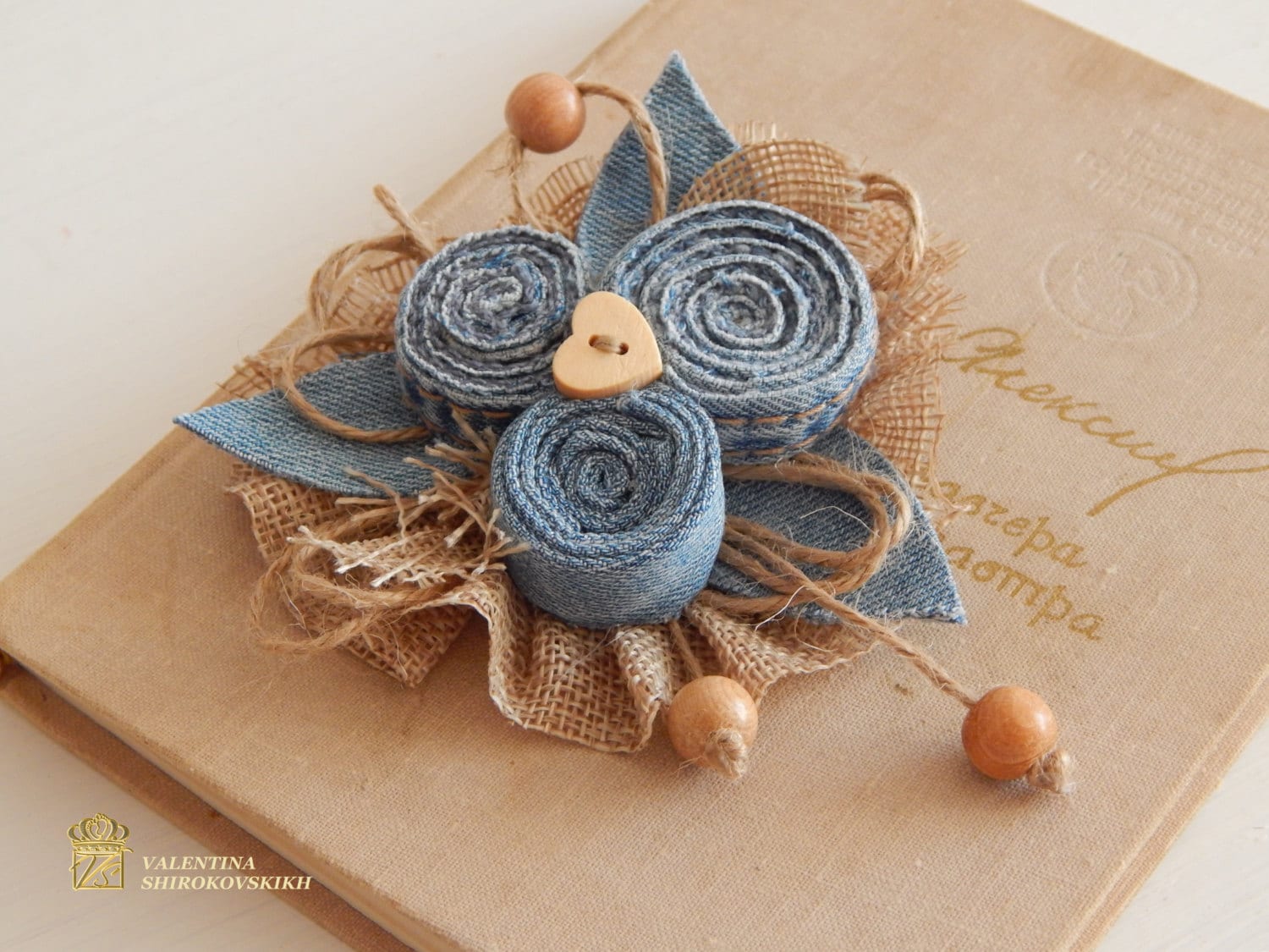 Beautiful Handmade Brooch. Jeans flower. Boho brooch. Flower