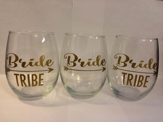 Bride Tribe Stemless wine glasses personalized bridal party