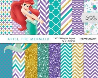 Little Mermaid Princess Ariel digital papers 12 x 12 inches 300 DPI commercial or personal use