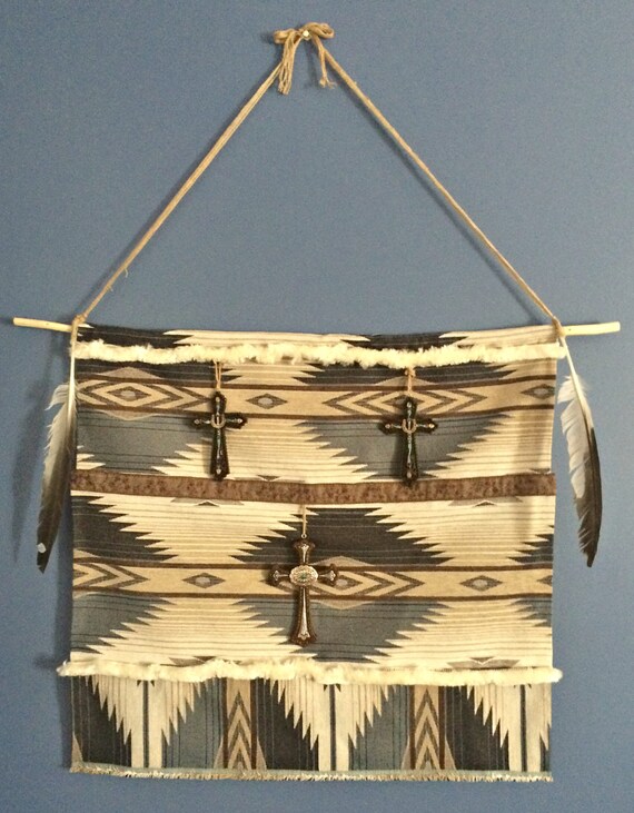 Western Wall Hanging Large Tribal Print with Three Turquoise