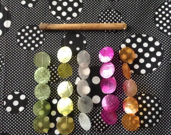 Capiz in the Breeze~Rainbow Colored~Hanging Wind Chimes~Bamboo~Windowpane Oyster~Nautical~Beach~Boho