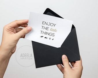 Enjoy the little things, Notecard, Message Card, Reminder, Instant Digital Download, Typography, Inspirational & Motivational, 5x7 Card