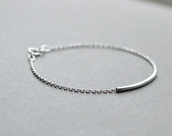 Sterling Silver Bar Bracelet, Minimal Sterling Silver Bracelet, Silver Tube, Simple Silver Bracelet, Dainty Silver Sliding Tube, Anklet