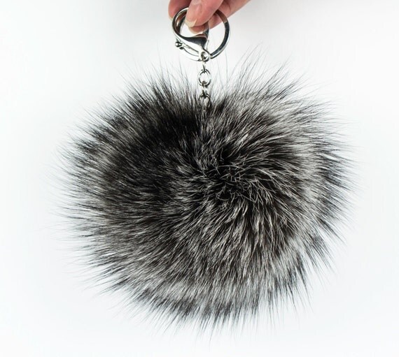 keychain pom pom etsy pom silver ball pom 8 Fox EvaStudioArt Large Fur fur keychain by